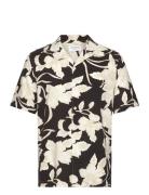 Aop Viscose Resort Collar S/S Tops Shirts Short-sleeved Black Lindberg...