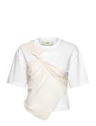 Draped Mesh Top Designers T-shirts & Tops Short-sleeved White Les Coyo...