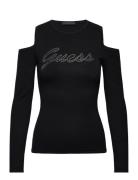 Ls Cold Shldr Guess Logo Swtr Tops T-shirts & Tops Long-sleeved Black ...