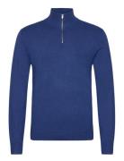 Half Zip Mélange Knit Tops Knitwear Half Zip Jumpers Blue Lindbergh