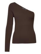 -Shoulder Long-Sleeve Sweater Tops T-shirts & Tops Long-sleeved Brown ...