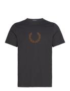 Flocked Laurel Wreath Tee Tops T-shirts Short-sleeved Grey Fred Perry