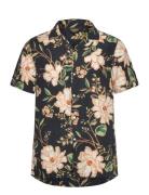 Open Collar Print Linen Shirt Tops Shirts Short-sleeved Navy Superdry