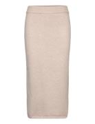 Ribbed Midi Skirt Knälång Kjol Beige Mango