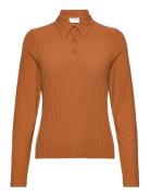 Filippa K Shiny Rib Button Polo Orange