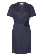 Linen Dress Kort Klänning Navy Rosemunde