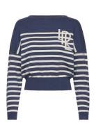 Logo Striped Cotton Boatneck Sweater Tops Knitwear Jumpers Blue Lauren...