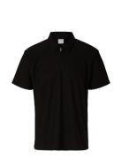 Selected Homme Slhrelax-Plisse Half Zip Ss Polo Ex Svart