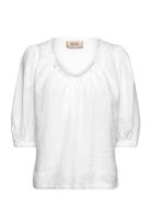 Mmtaissa Linen Blouse Tops Blouses Short-sleeved White MOS MOSH
