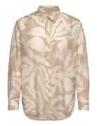Rel Palm Print Cot Silk Shirt Tops Shirts Long-sleeved Beige GANT