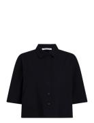 Back Detail Seersucker Shirt Tops Shirts Short-sleeved Black Calvin Kl...