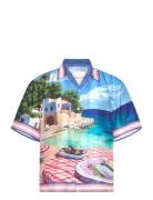 Rel Scenery Silk Print Shirt Tops Shirts Short-sleeved Blue GANT