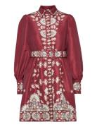 Mathilde Belted Printed Mini Dress Kort Klänning Burgundy Malina