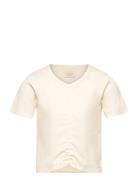 T-Shirt Ss Rib Tops T-shirts Short-sleeved Cream Creamie