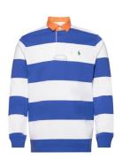 Classic Fit Striped Jersey Rugby Shirt Tops Polos Long-sleeved Blue Po...