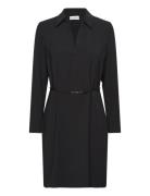 Structure Twill Ls Shirt Dress Kort Klänning Black Calvin Klein