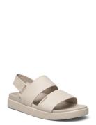 Flat Sandal Calvin Mtl Lth Platta Sandaler Beige Calvin Klein