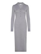 Merino Wool Button Shirt Dress Maxiklänning Festklänning Grey Calvin K...