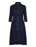 Dnm Midi Belted Dress Cler Knälång Klänning Blue Tommy Hilfiger