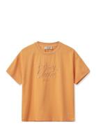 Mmcacho O-Ss Embroidery Tee Tops T-shirts & Tops Short-sleeved Orange ...