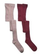 Stocking - Solid Rib 2-Pack Tights Pink Minymo