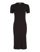 Modal Rib Slit Detail Midi Dress Knälång Klänning Black Calvin Klein