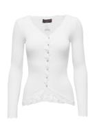Silk Cardigan W/ Lace Tops Knitwear Cardigans White Rosemunde
