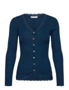 Silk Cardigan W/ Lace Tops Knitwear Cardigans Blue Rosemunde