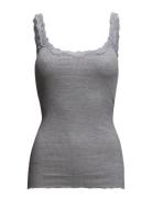 Silk Top W/ Lace Tops T-shirts & Tops Sleeveless Grey Rosemunde