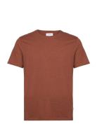Mouliné O-Neck Tee S/S Tops T-shirts Short-sleeved Brown Lindbergh
