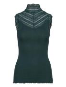 Silk Top W/ Lace Tops T-shirts & Tops Sleeveless Green Rosemunde