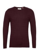 Cable Cotton Knit Tops Knitwear Round Necks Red Kronstadt