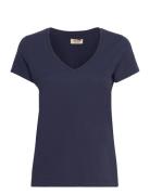 Arden Organic V-Ss Tee Tops T-shirts & Tops Short-sleeved Navy MOS MOS...