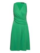 Surplice Jersey Sleeveless Dress Knälång Klänning Green Lauren Ralph L...