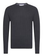 O-Neck Cable Knit Tops Knitwear Round Necks Navy Lindbergh