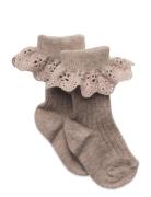 Lisa Socks - Lace Sockor Strumpor Brown Mp Denmark