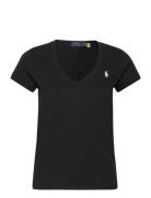 Cotton Jersey V-Neck Tee Tops T-shirts & Tops Short-sleeved Black Polo...