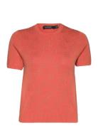 Monogram Jacquard Short-Sleeve Sweater Tops Knitwear Jumpers Orange La...