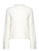 Msjosette High Neck Cropped Knit Pu Tops Knitwear Jumpers White Minus