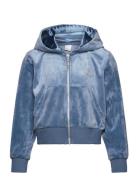 Sweater Zip Hood Velour Tops Sweat-shirts & Hoodies Hoodies Blue Linde...