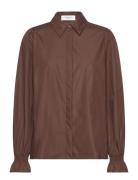 Shirt W/ Smock Detail Tops Shirts Long-sleeved Brown Rosemunde