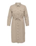 Carcaro Ls Linen Shirt Dress Wvn Knälång Klänning Beige ONLY Carmakoma