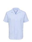 Slhrelaxnew-Linen Shirt Ss Resort Tops Shirts Short-sleeved Blue Selec...