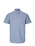 Slhreg-Sun Shirt Ss Noos Tops Shirts Short-sleeved Blue Selected Homme