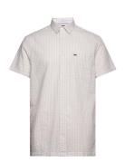 Tjm Reg Stripe Seersucker Shirt Tops Shirts Short-sleeved Cream Tommy ...