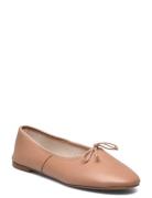 Mango Leather Ballet Flats With Bow Beige