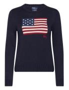 Flag Cotton Crewneck Sweater Tops Knitwear Jumpers Navy Polo Ralph Lau...