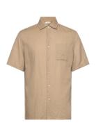 Regular-Fit Linen Shirt With Pocket Tops Shirts Short-sleeved Beige Ma...