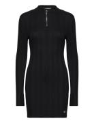 Variegtaed Rib Half Zip Ls Dress Kort Klänning Black Calvin Klein Jean...