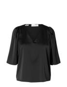 Selected Femme Slflena 2/4 V-Neck Top D2 Svart